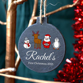 Personalised Slate First Christmas Slate Bauble Santa Snowman Penguin Reindeer
